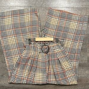 River Island tan/black/orange houndstooth wide leg culotte trouser pants, size 4